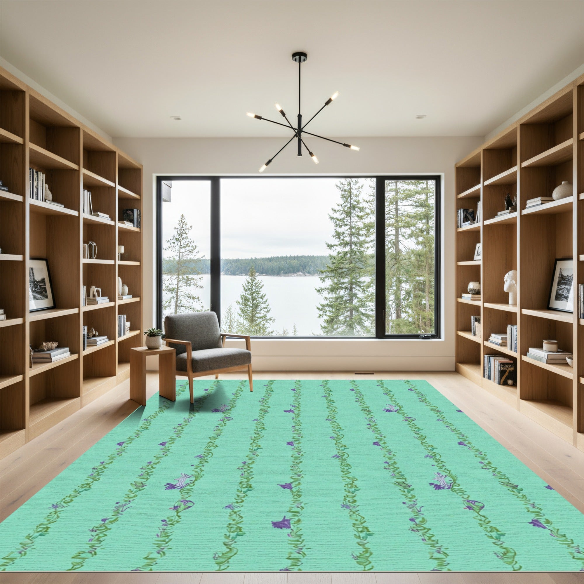 Mint Green Purple Floral Vine Runner Rug
