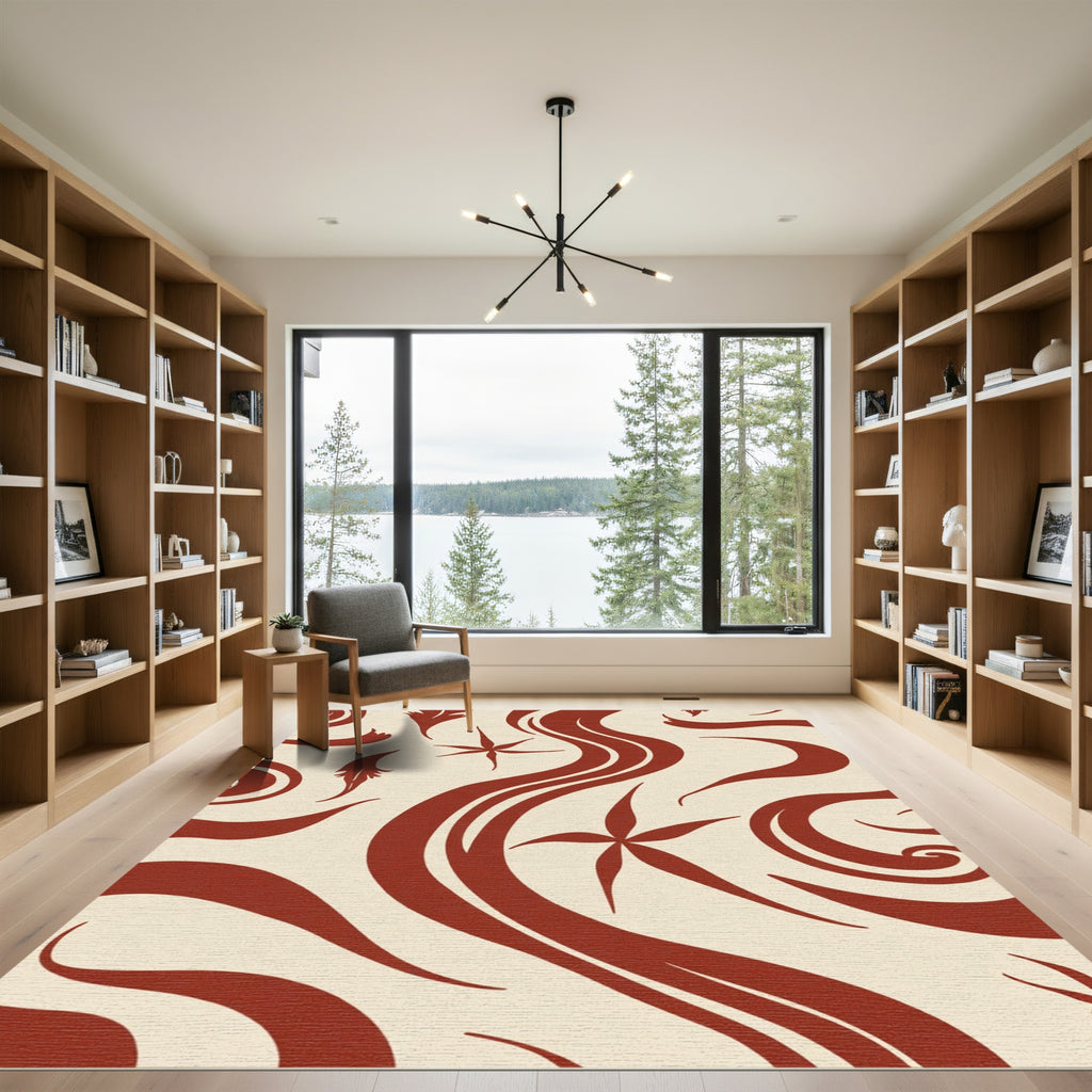 Crimson Floral Star Wave Rag Rug
