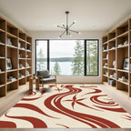 Crimson Floral Star Wave Rag Rug