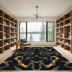 Dark Gray And Gold Abstract Splatter Rug