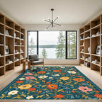 Crimson Orange Floral Garden Bird Rug