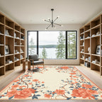 Coral Peony Garden Floral Vines Rug