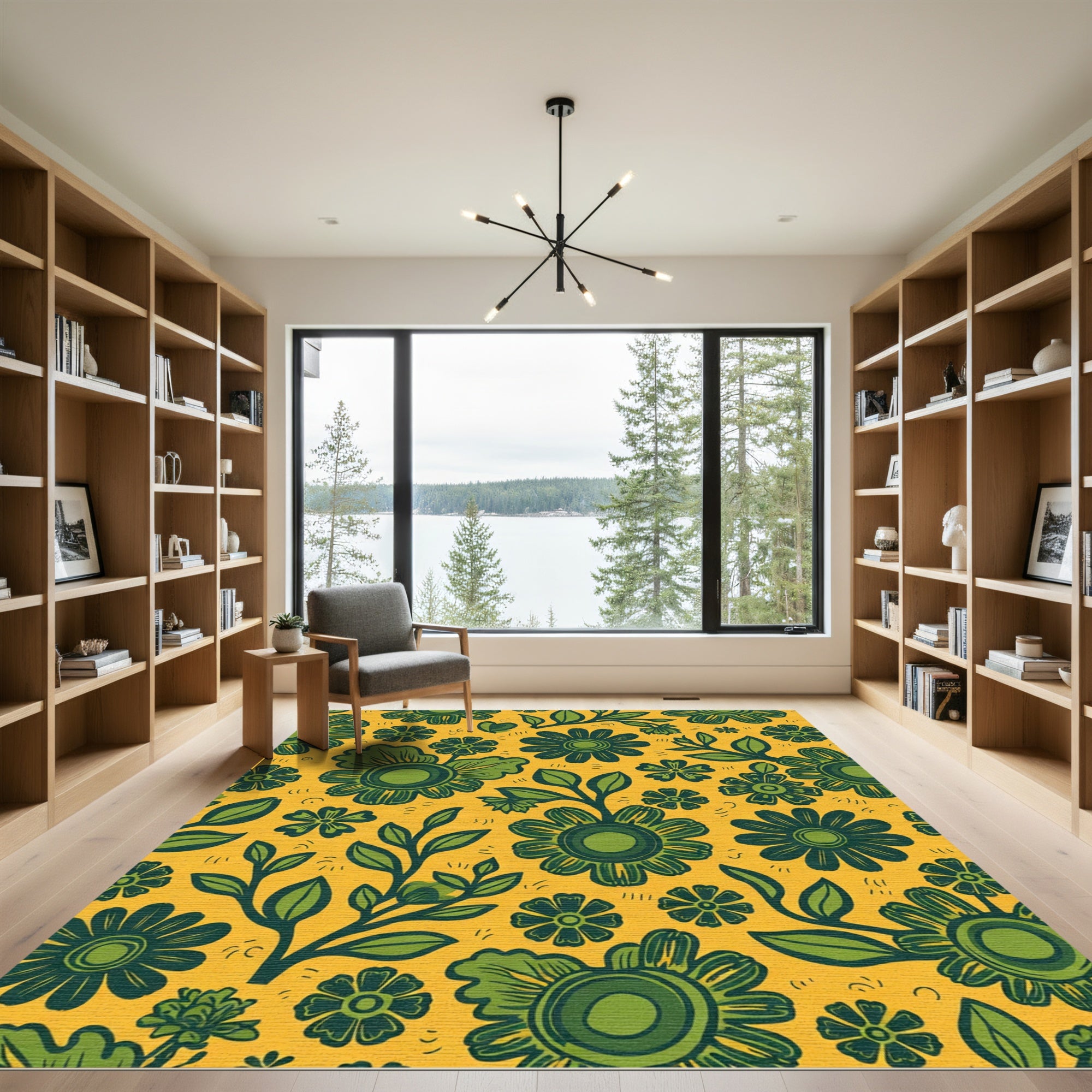 Groovy Green Floral Garden Rug