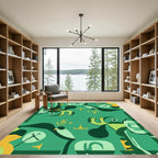 Abstract Green Gold Organic Shapes Rug