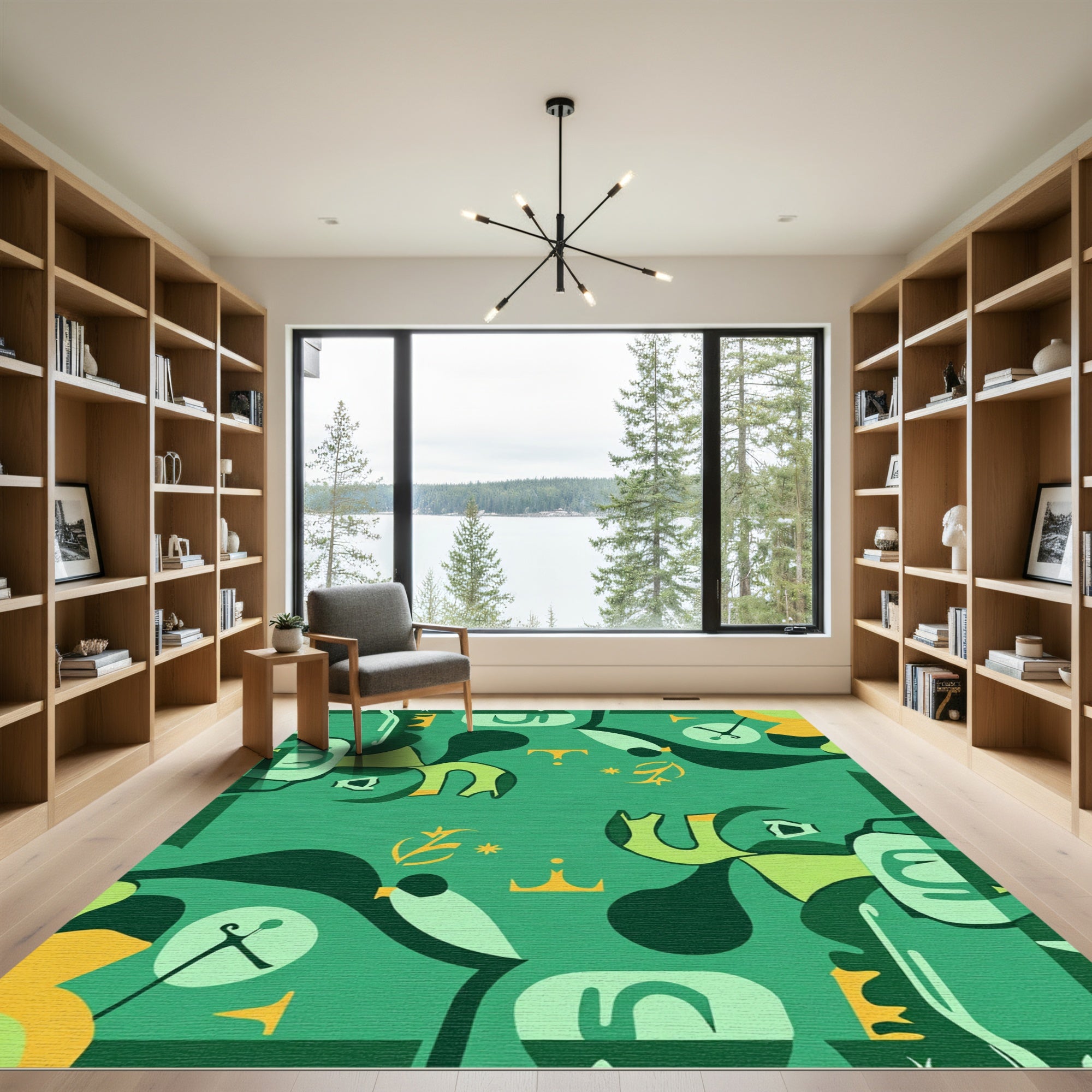 Abstract Green Gold Organic Shapes Rug