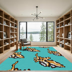 Golden Butterfly Turquoise Repeating Pattern Rug