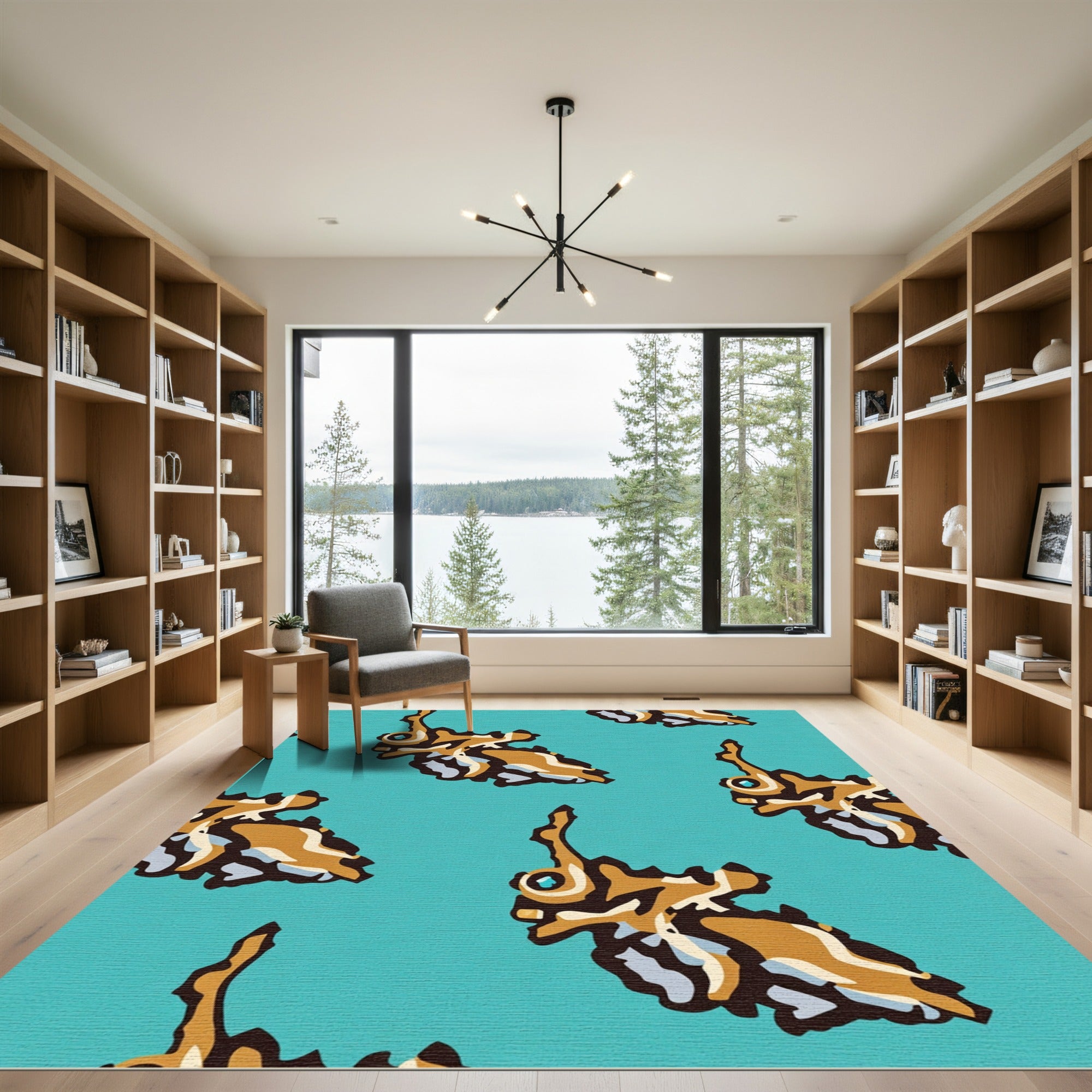 Golden Butterfly Turquoise Repeating Pattern Rug