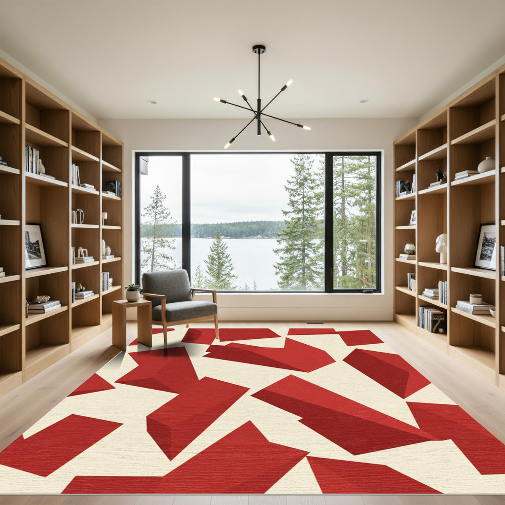 Crimson Angular Geometric Sculpture Rug
