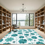 Teal Floral Vine Garden Rug