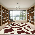 Deep Red Interlocking Geometric Blocks Rug