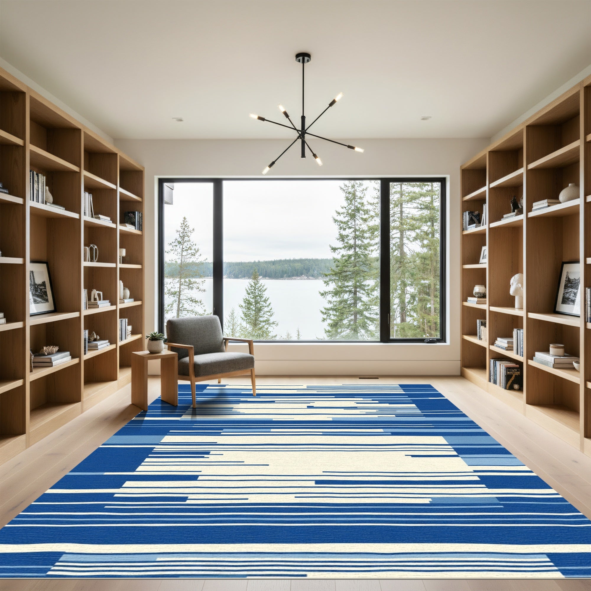 Modern Blue Stripe Abstract Rug