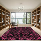 Vibrant Pink Floral Mandala Black Rug