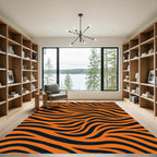 Vibrant Orange Black Tiger Stripes Rug