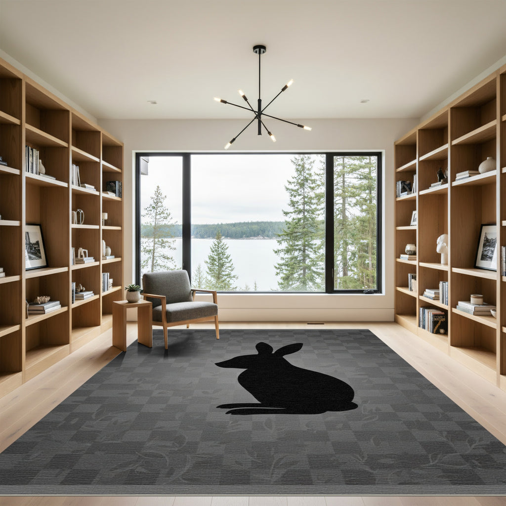 Black Hare Silhouette Garden Check Rug