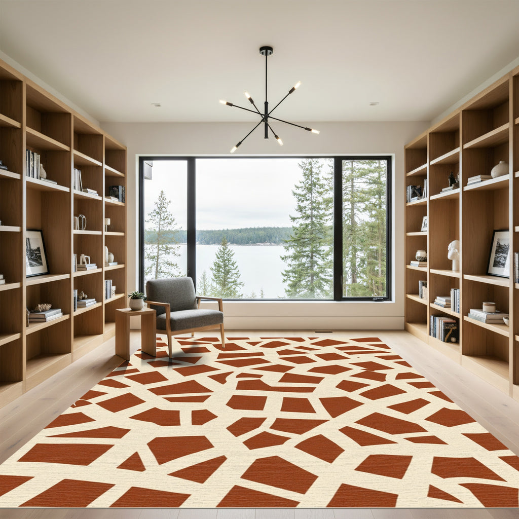 Orange Tan Organic Geometric Overlay Rug