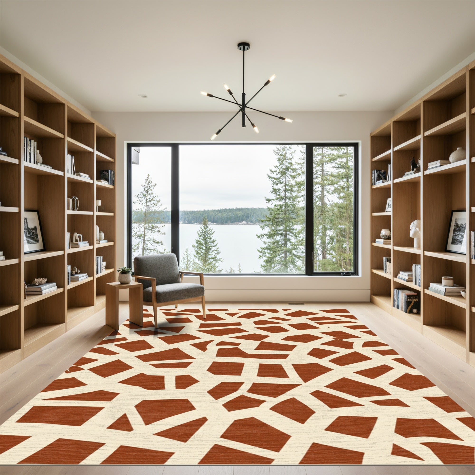 Orange Tan Organic Geometric Overlay Rug