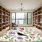 Black Birds Purple Floral Meadow Rug
