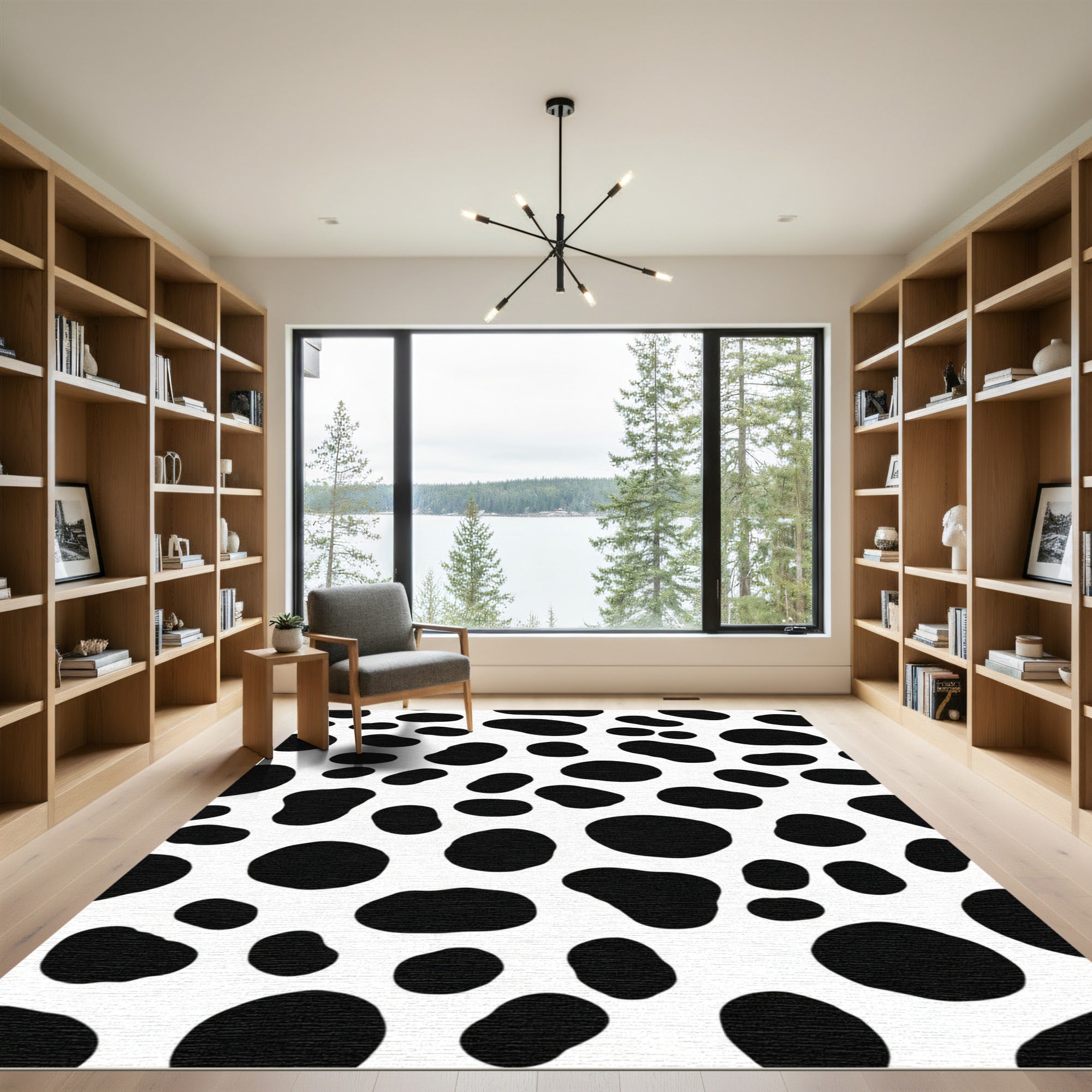Classic Black White Spotted Organic Forms Rug
