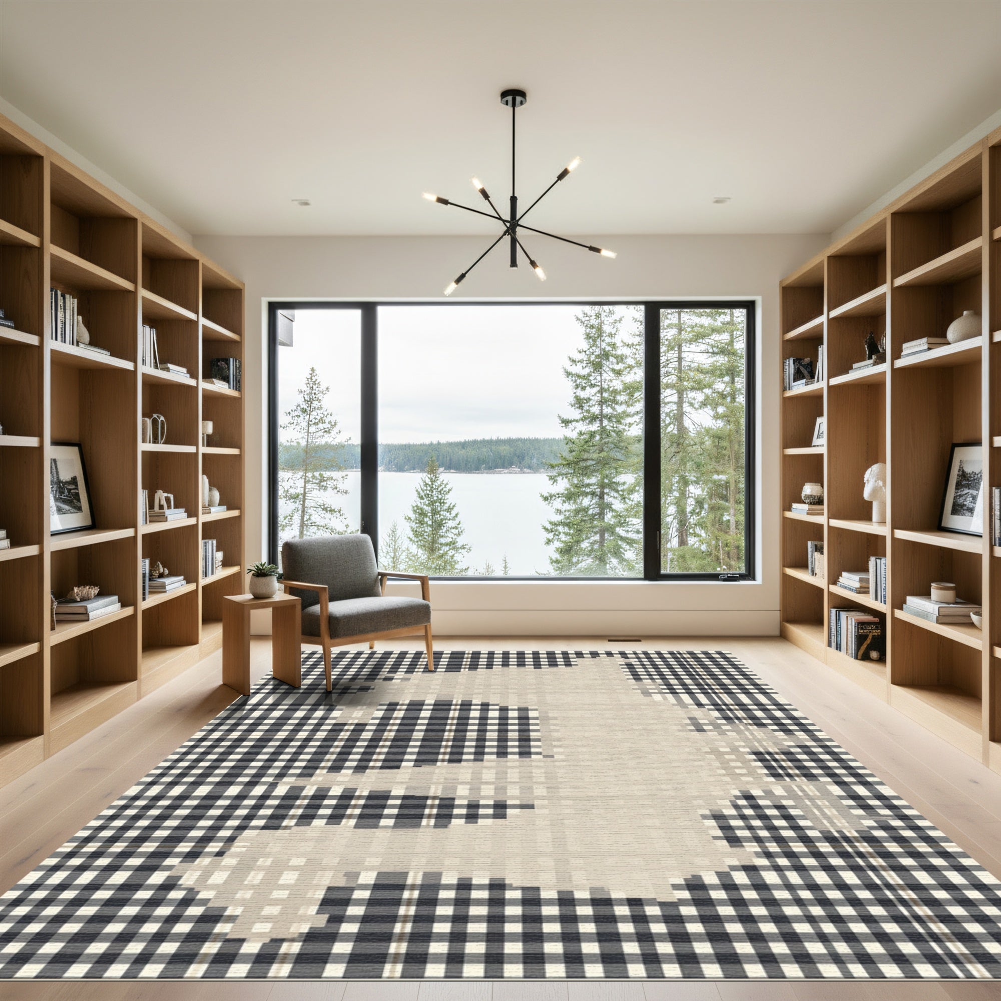 Dark Plaid Speckled Abstract Rug