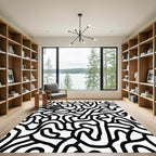 Bold Black White Abstract Flow Rug