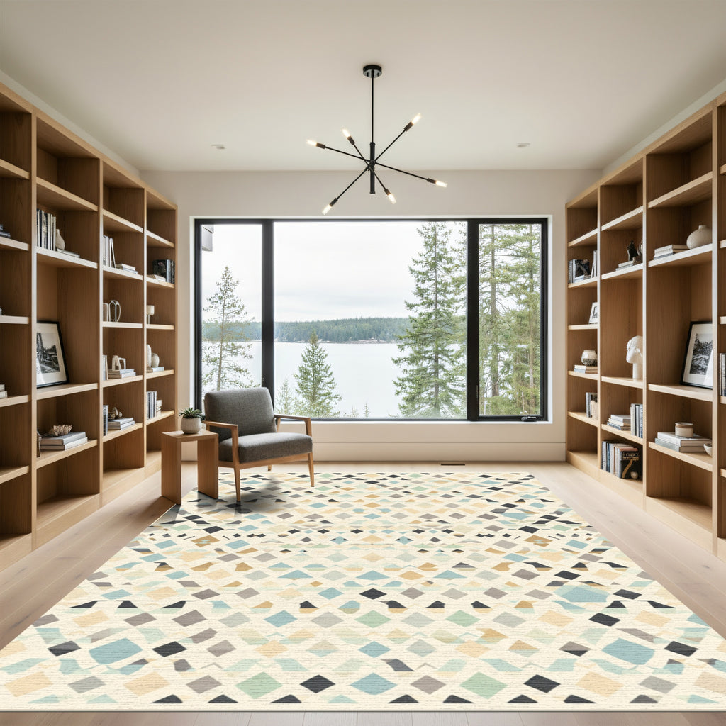 Abstract Diamond Stripes Beige Cream Rug