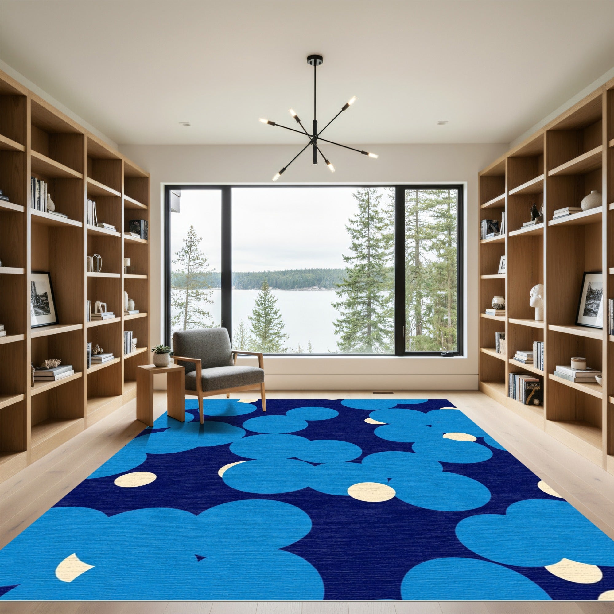 Navy Blue Abstract Bubble Cluster Rug