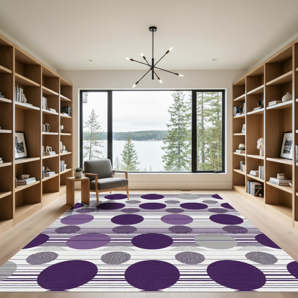 Purple Circles with Horizontal Lines Rug
