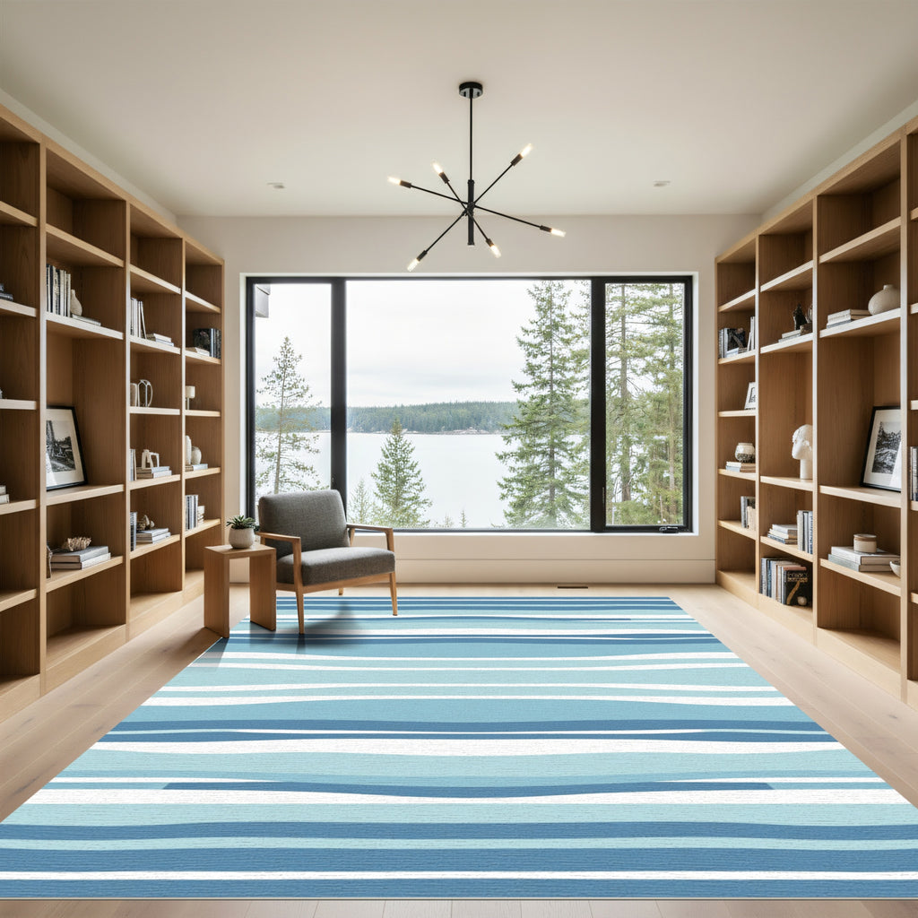 Oceanic Wavy Blue Striped Rug