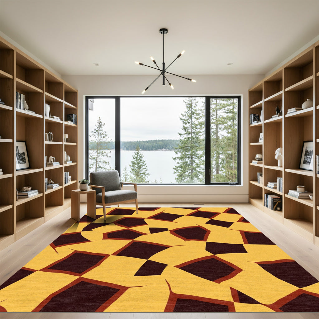 Brown Yellow Jagged Checkerboard Rug