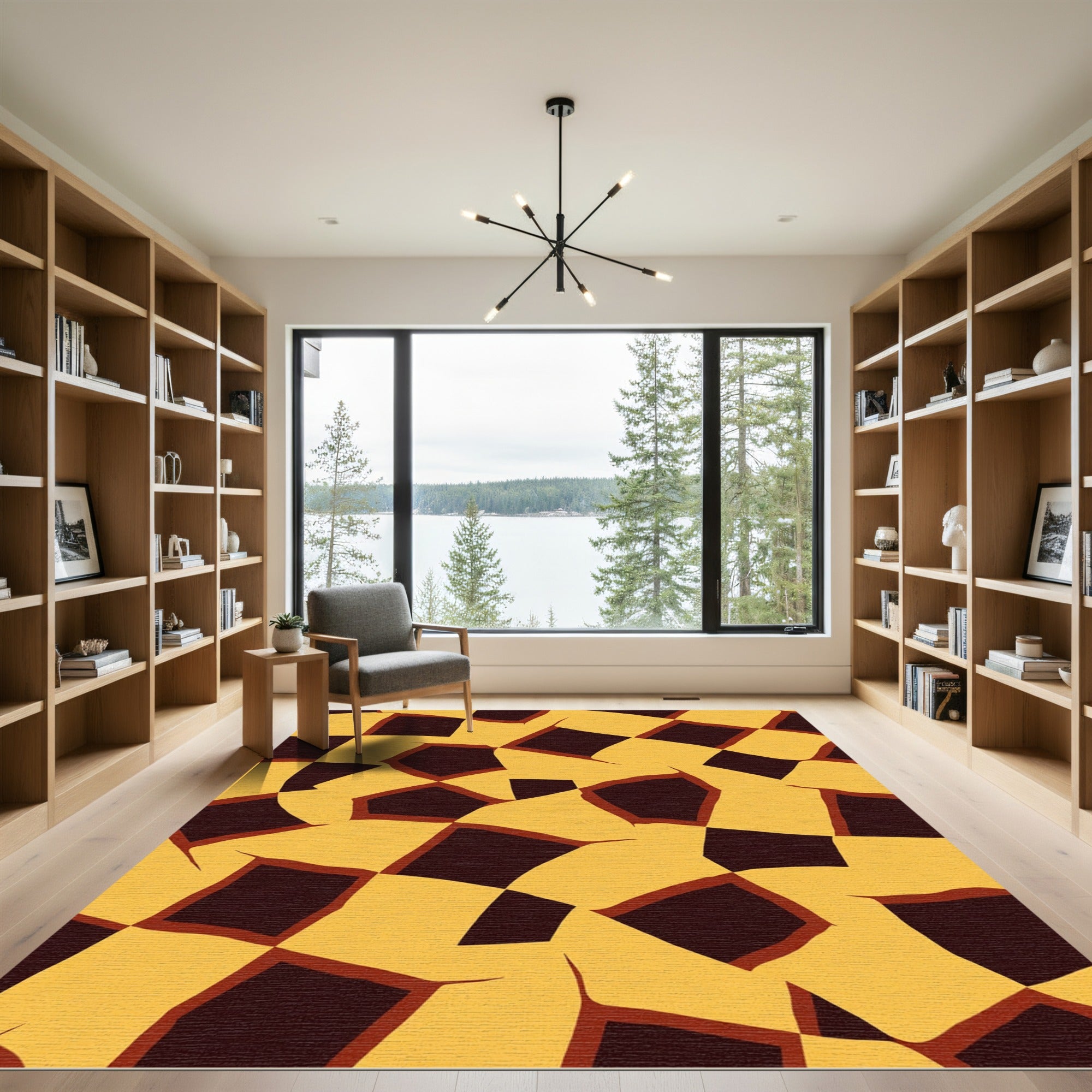 Brown Yellow Jagged Checkerboard Rug