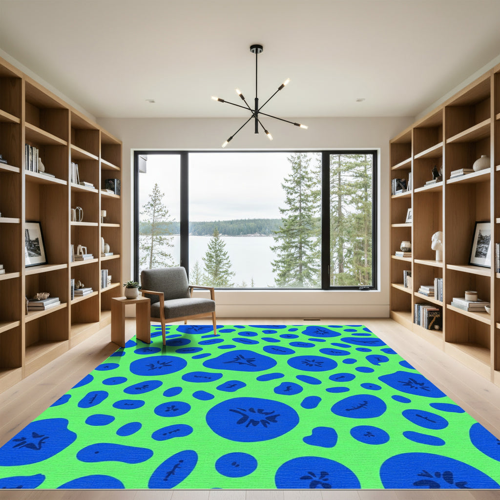 Artistic Blue Amoeba Lime Green Rug