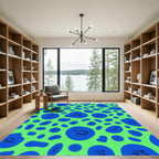 Artistic Blue Amoeba Lime Green Rug