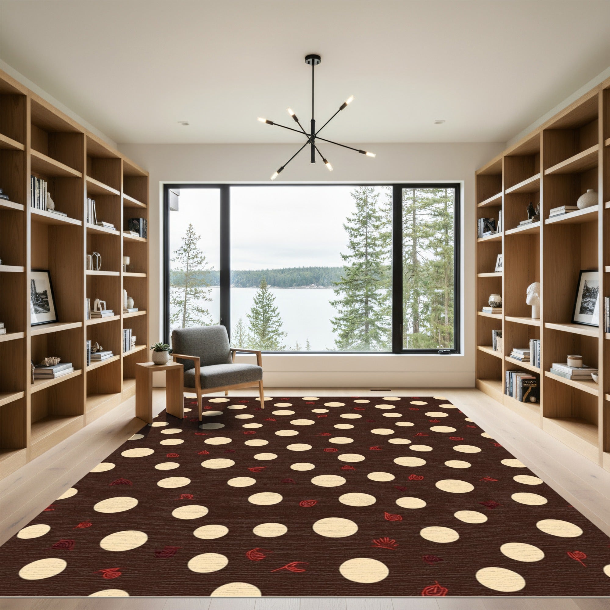 Dark Brown Cream Polka Dot Swirls Rug