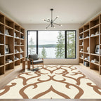 Cream Brown Baroque Scrollwork Rug