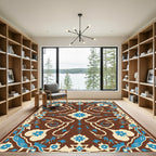 Brown Cream Blue Floral Symmetry Rug