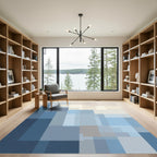 Abstract Geometric Teal and Cream Rectangles Rug