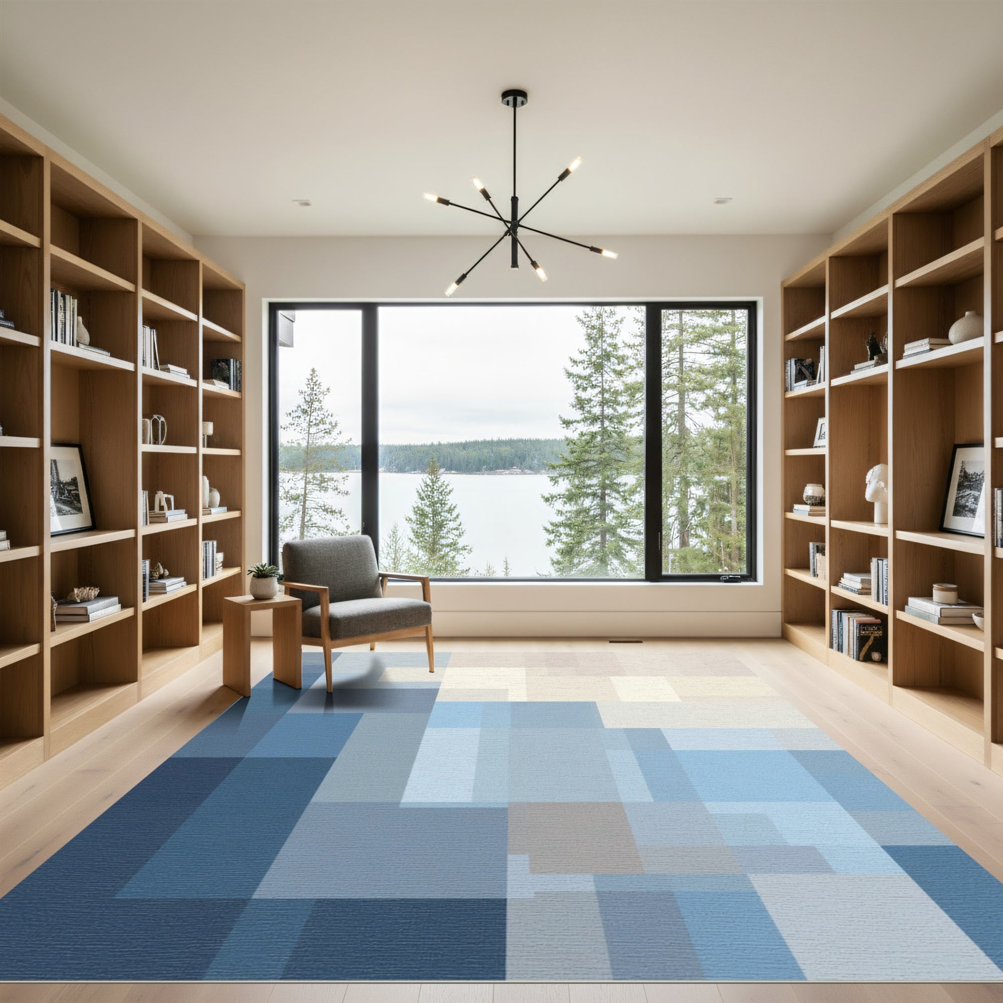 Abstract Geometric Teal and Cream Rectangles Rug