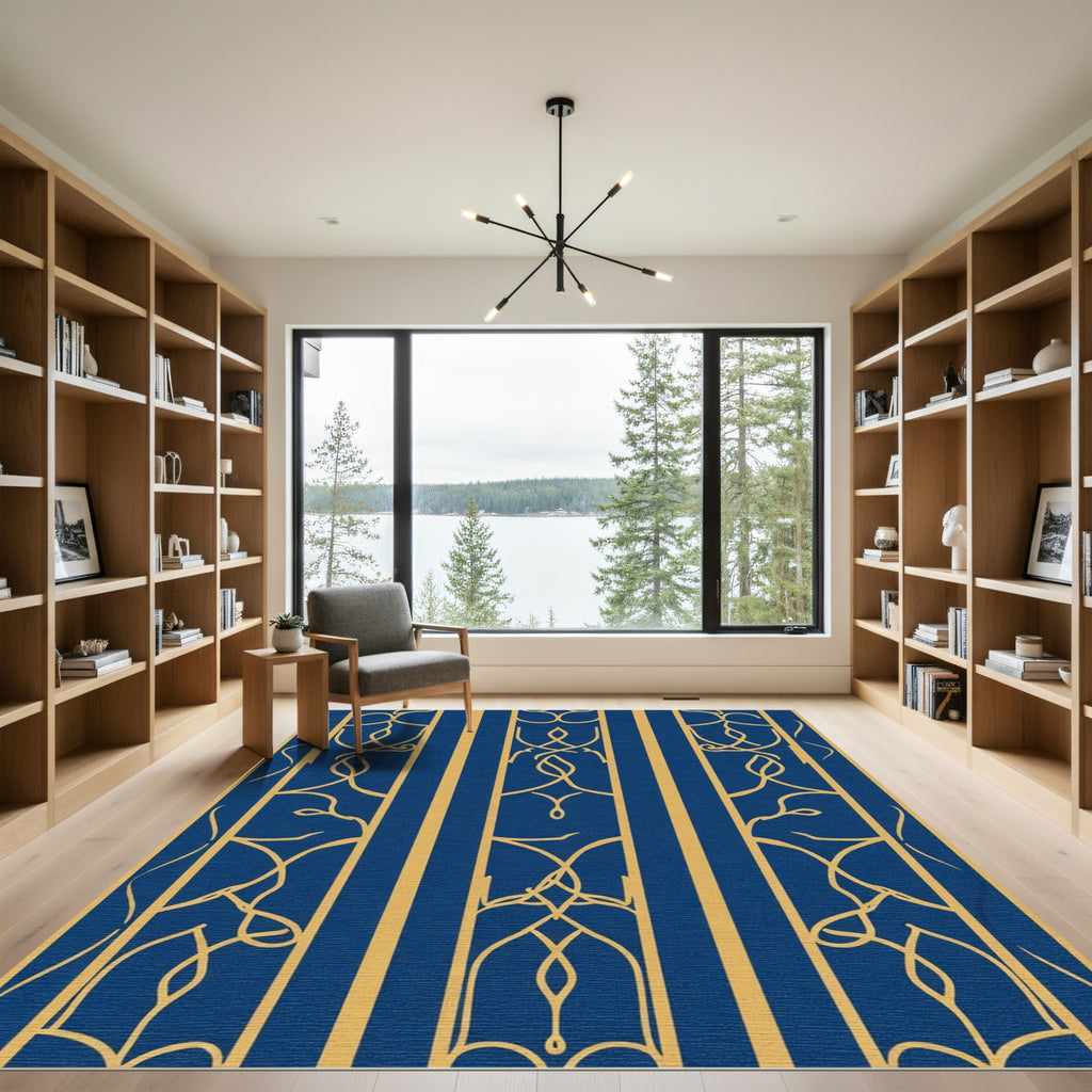 Regal Navy Gold Art Nouveau Vines Rug