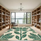 Deep Green Foliage Botanical Layout Rug