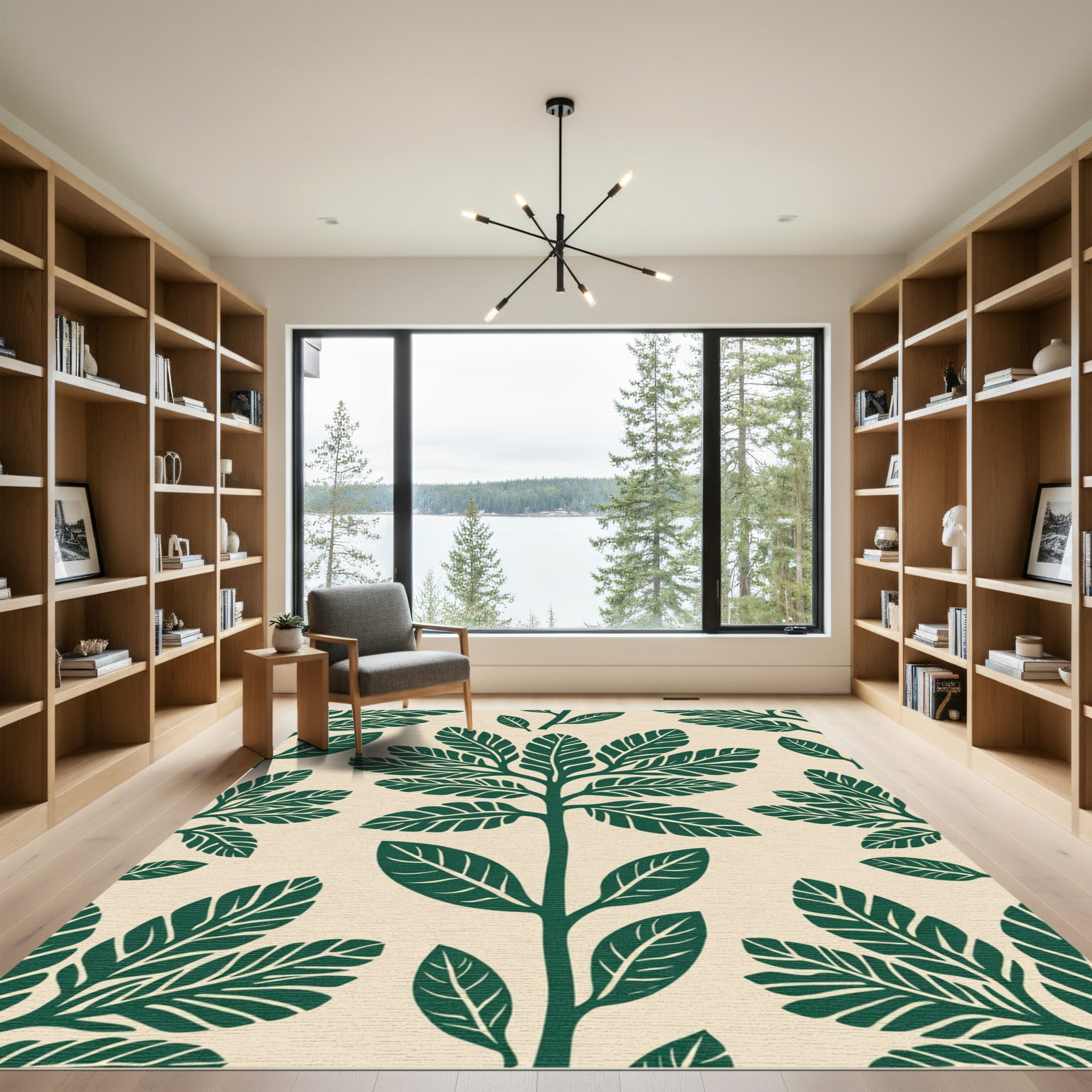 Deep Green Foliage Botanical Layout Rug