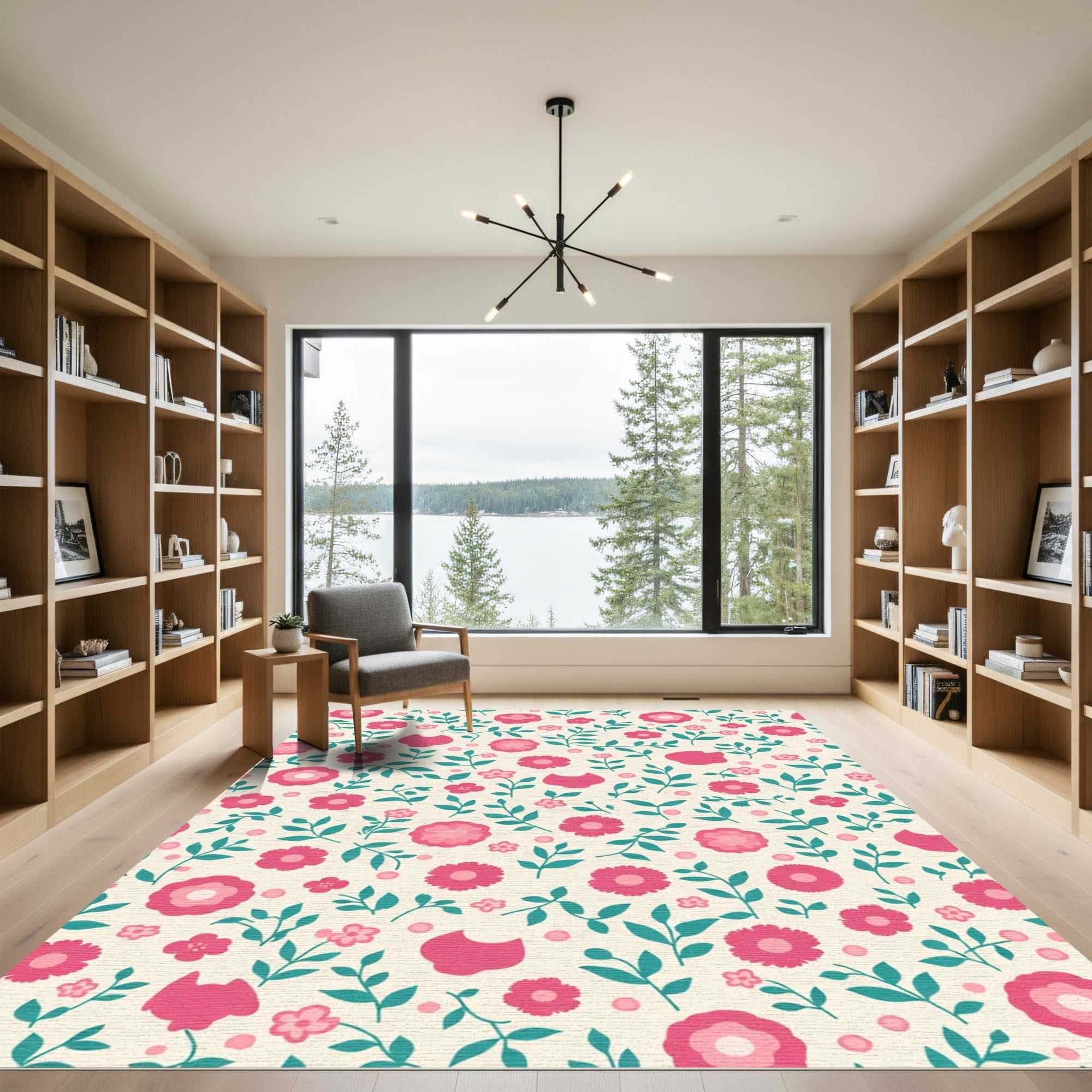 Pink Floral Vines On Cream Base Rug