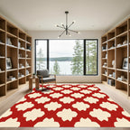 Crimson Quatrefoil Geometric Tile Rug