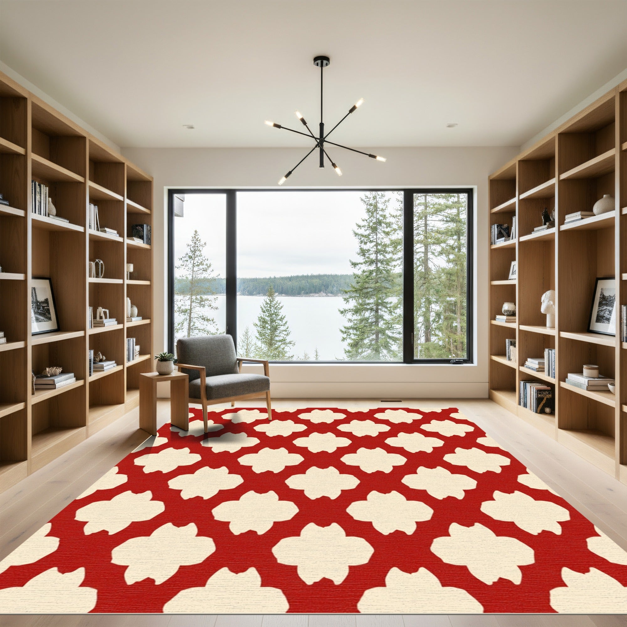 Crimson Quatrefoil Geometric Tile Rug