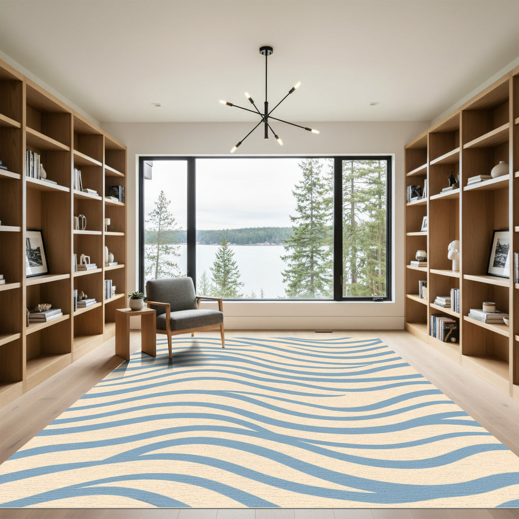Soft Blue Wavy Stripes Rug