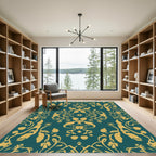 Rich Amber Floral Scroll Symmetrical Rug