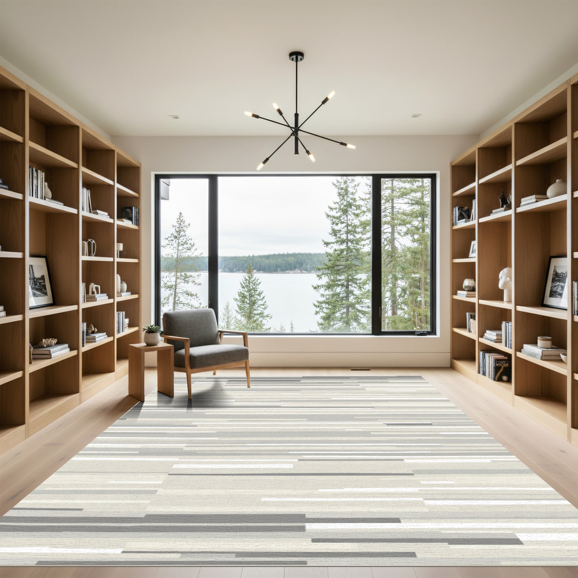 Neutral Tone Abstract Linear Rug