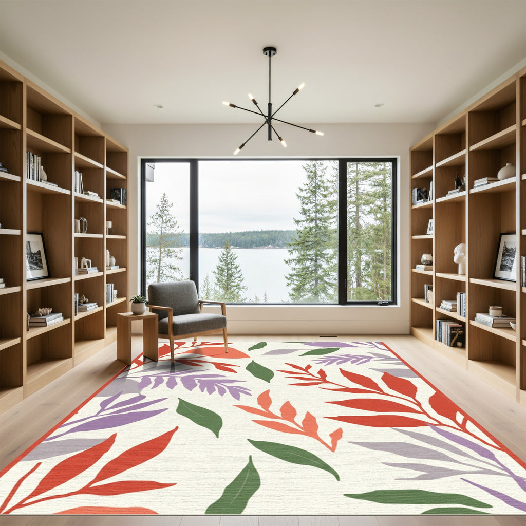 Red Purple Green Leafy Branches Rug