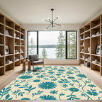 Teal Floral Vine Garden Rug