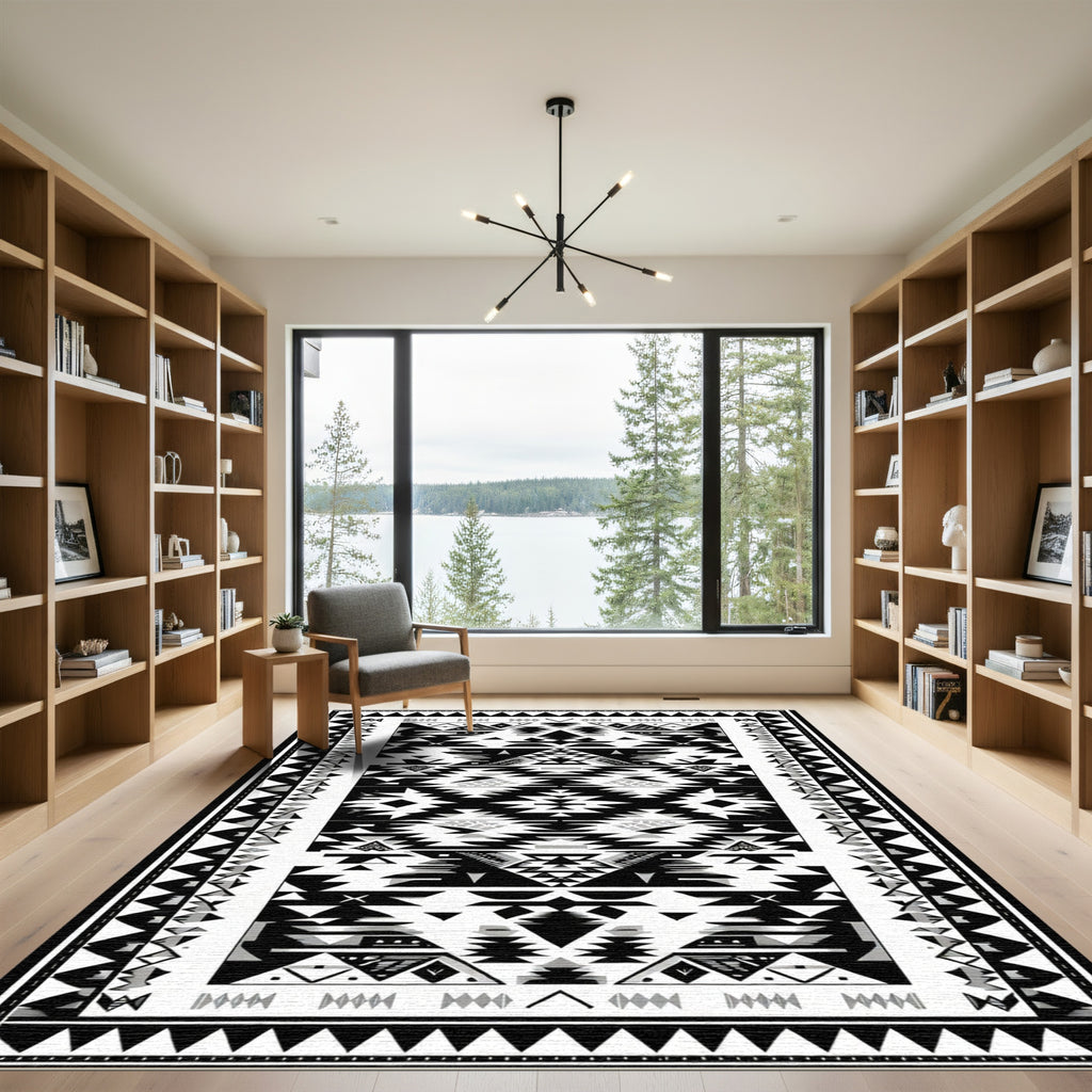 Monochrome Geometric Native American Inspired Rug