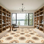Brown Floral Circular Accents Beige Rug